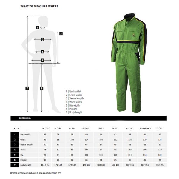 John Deere overalls size guide