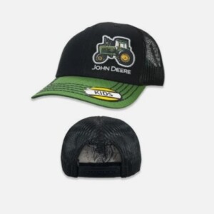 Genuine JOHN DEERE black and green mesh cap for children with tractor patch