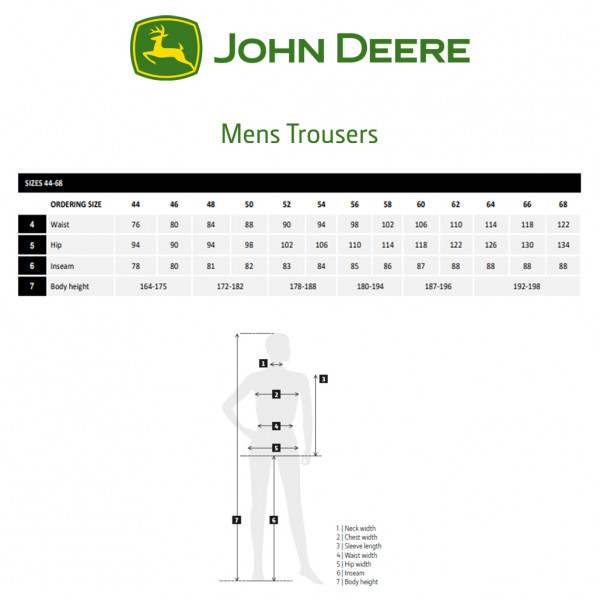 John Deere trousers size guide 44-48